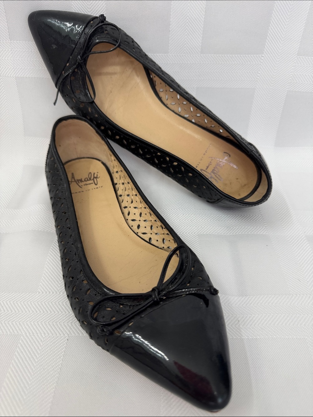 Amalfi Black Pointed-Toe Patent & Perforated Ballet Flats